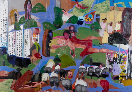 basanimsoo ,ideal place hehind the mountains overlooking the water oil,acrylic on canvas 181.8x259cm 2009