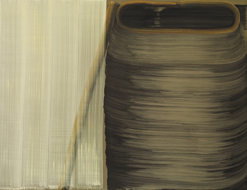 4brushstrokes over 1 brushstroke(on left), and 8brushstrokes(on right),2012,Tempera on canvas,135x174cm