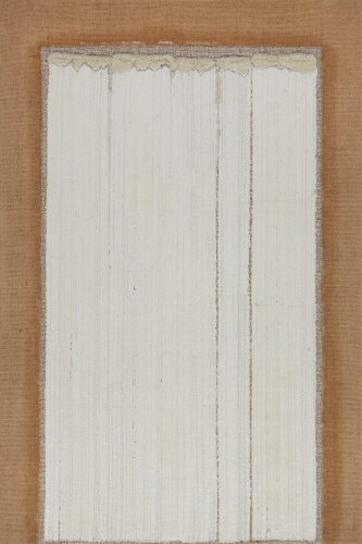 Conjunction 09-009, Oil on and pushed from back of hemp cloth, 180x120cm, 2009